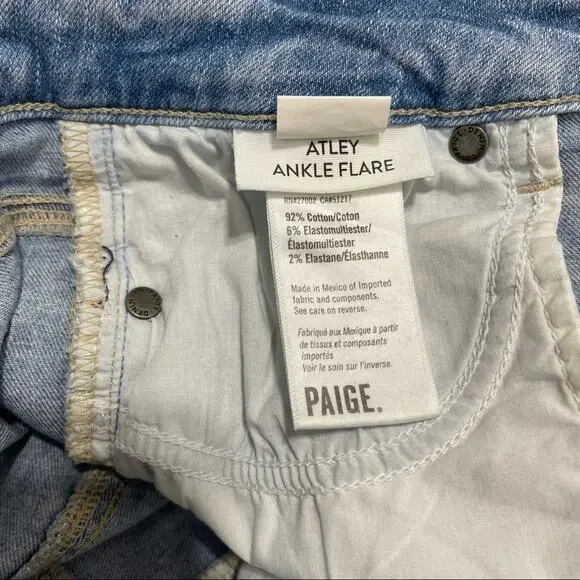Paige Denim Atley Ankle Flare Jeans High Waist Floretta Destructed Size 24